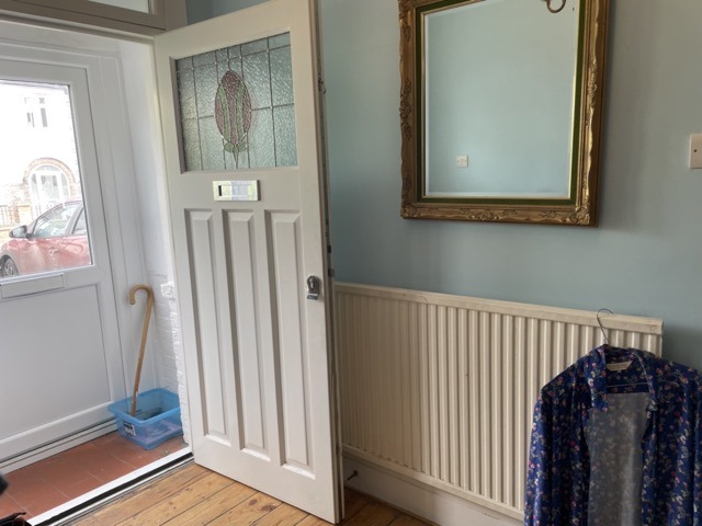 Front door hallway at property on Iverna Gardens W8 Kensington before UPVC mechanism replacement
