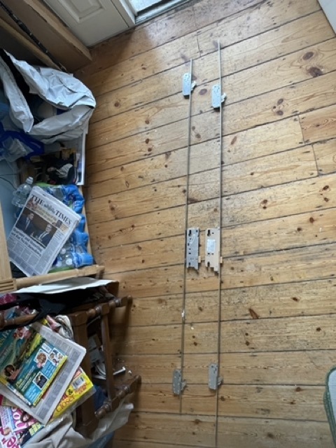Full length UPVC multipoint locking strip removed from door Iverna Gardens Kensington